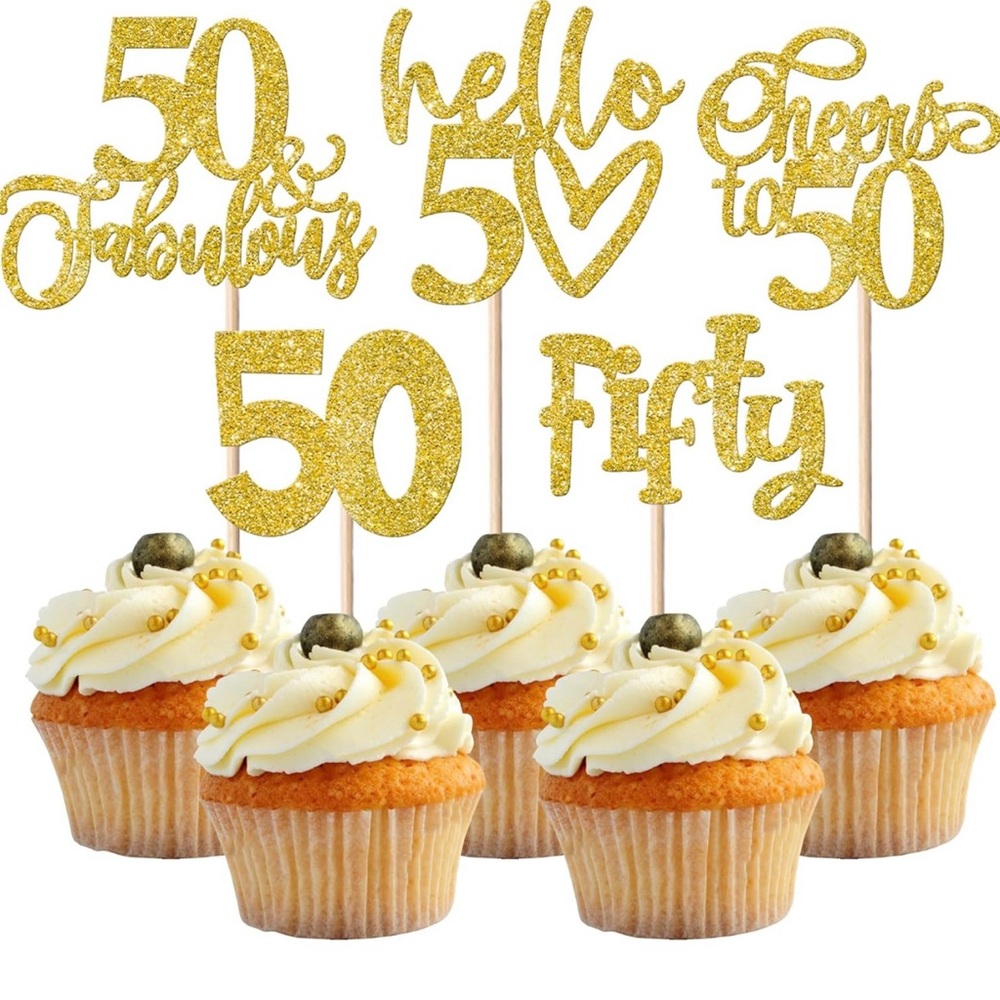 50th Birthday/Anniversary Glitter Cupcake Toppers, 30 pack